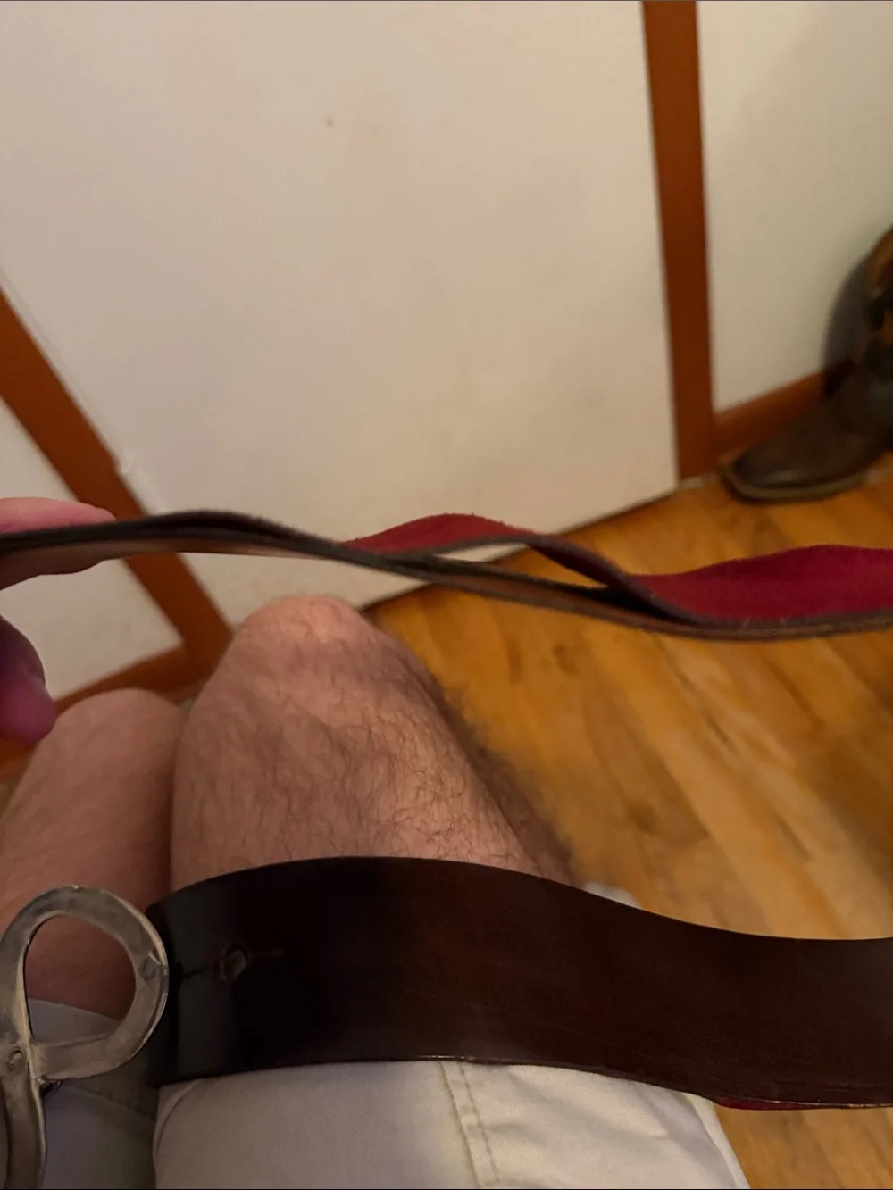 Men's Burgundy Leather Belt with Silver Loop Buckle